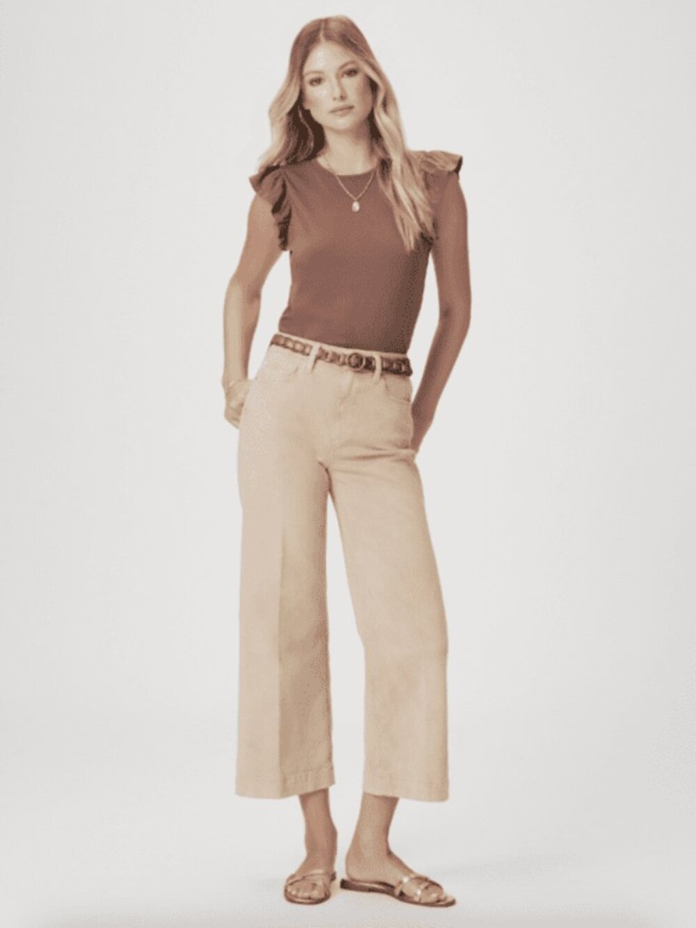 Paige Anessa Wide Leg Jeans - Soft Sand - size 26